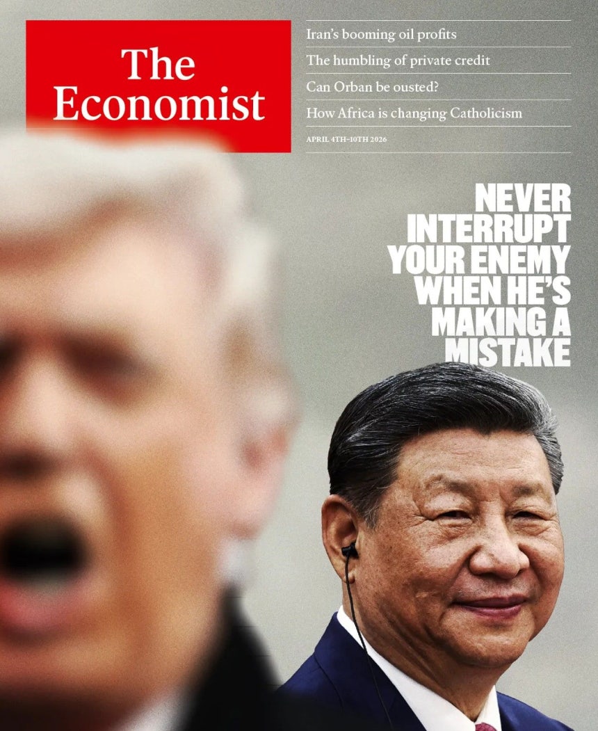 英国の時事・経済週刊誌エコノミスト（The Economist）がその最新号で、ドナルド・トランプ米国大統領と習近平中国国家主席の対照的な表情の写真を掲載し、中国の立場に焦点を当てた。［写真 エコノミスト キャプチャー］
