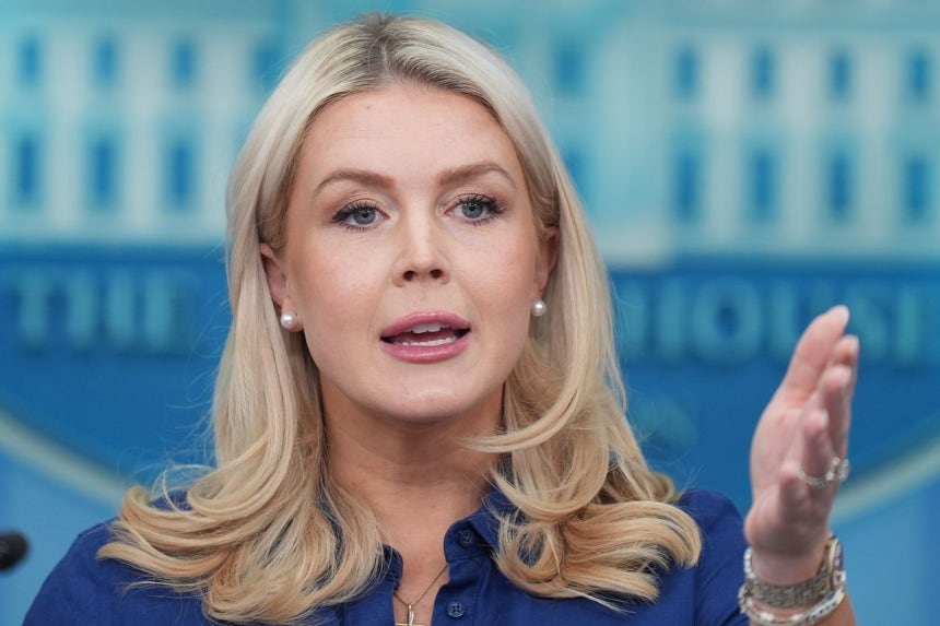 米国のキャロライン・レビット報道官が8日（現地時間）、ワシントンD．C．のホワイトハウスで定例会見を行っている。AP＝聯合ニュース