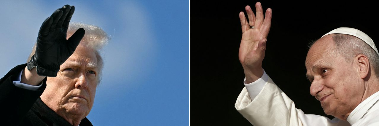 ドナルド・トランプ米国大統領（左）とレオ14世教皇。AFP＝聯合ニュース