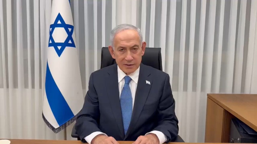 先月24日、イスラエルのベンヤミン・ネタニヤフ首相が国民向けに演説している。［X キャプチャー］
