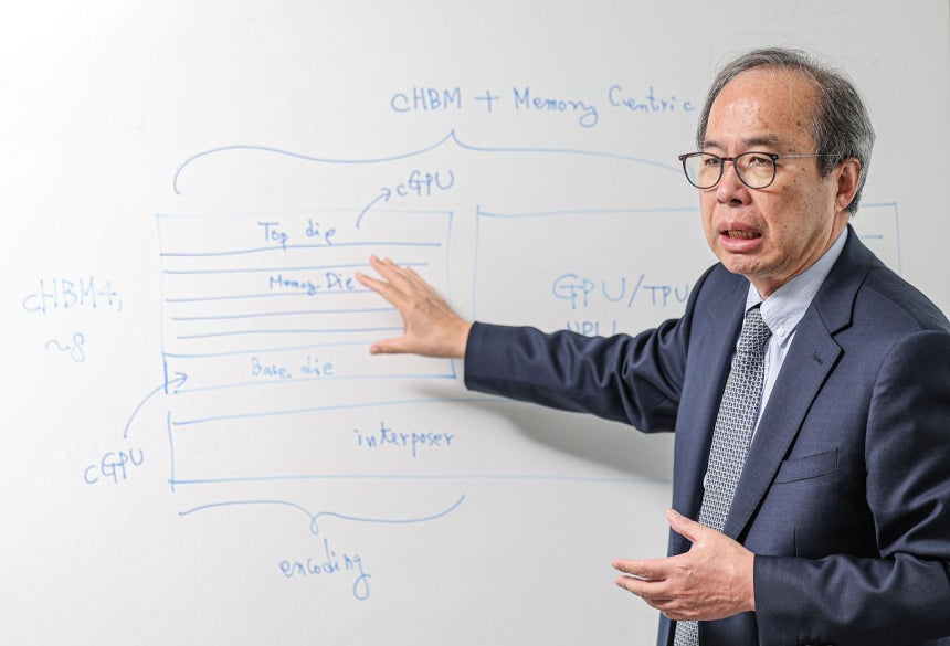 KAIST電機・電子工学部の金禎浩教授が次世代HBMの構造について説明している。キム・ギョンロク記者
