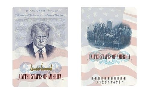 トランプ大統領の肖像画が入った限定版パスポート ［写真 米国務省］