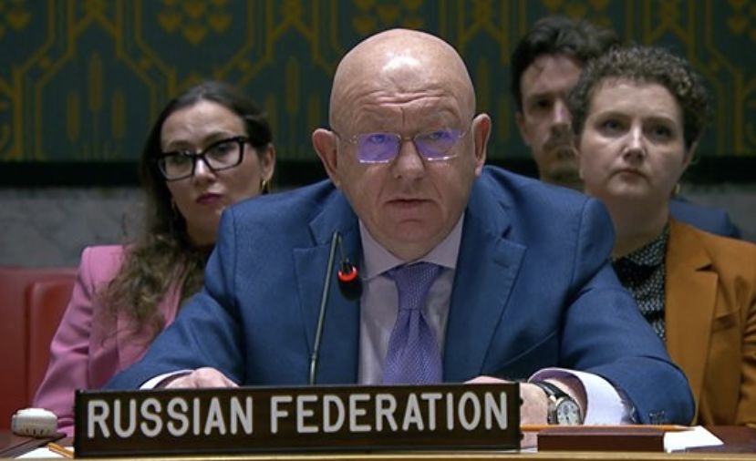 ロシアのネベンジャ国連大使が先月30日（現地時間）、米ニューヨーク国連本部で開かれた北朝鮮不拡散会議で発言している。 ［国連ウェブTV キャプチャー］