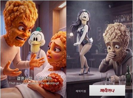  不倫を題材にしたチキンフランチャイズ「ペリカーナ」の広告。［広告映像 キャプチャー］