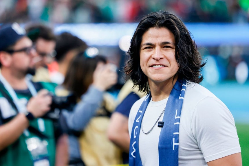 3月、米国カリフォルニア州イングルウッドで開催された北中米カリブ海サッカー連盟（CONCACAF）ネーションズリーグ決勝のメキシコ対パナマ戦に訪れたメキシコ人俳優のクリスト・フェルナンデス。AP＝聯合ニュース