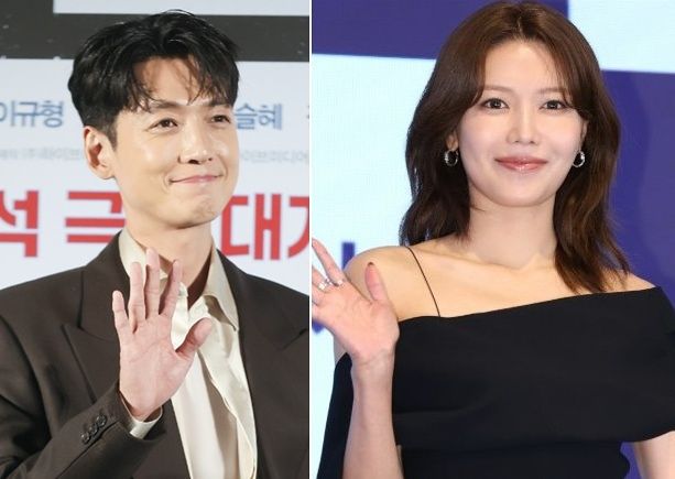 俳優チョン・ギョンホと少女時代のメンバーで女優のチェ・スヨン。［聯合ニュース］