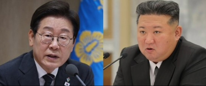 韓国の李在明（イ・ジェミョン）大統領（左）と北朝鮮の金正恩（キム・ジョンウン）国務委員長
