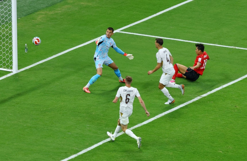 11日（現地時間）、メキシコのグアダラハラ・スタジアムで行われた2026年北中米W杯1次リーグA組の韓国－チェコ戦で、決勝点となる2点目のゴールを決めた呉賢揆（オ・ヒョンギュ）［ロイター＝聯合ニュース］