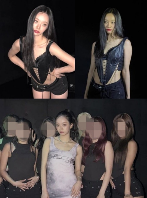  ウエストラインを見せたすらりとした姿（上）と、腹部のラインが目立って見える姿（下）のヘリ。［SNS キャプチャー］