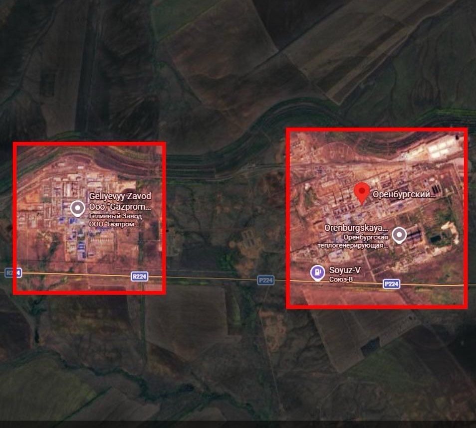   ウクライナ国防省がロシアのガス化学複合団地内の工場を打撃したとして公開した衛星写真。［X キャプチャー］