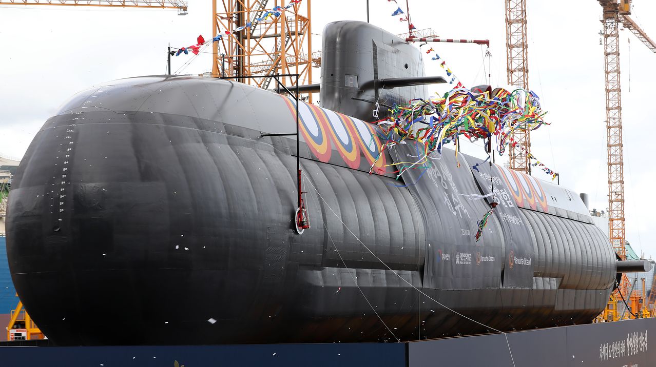   ハンファオーシャン巨済事業所の潜水艦進水式。［写真 ニュース1］