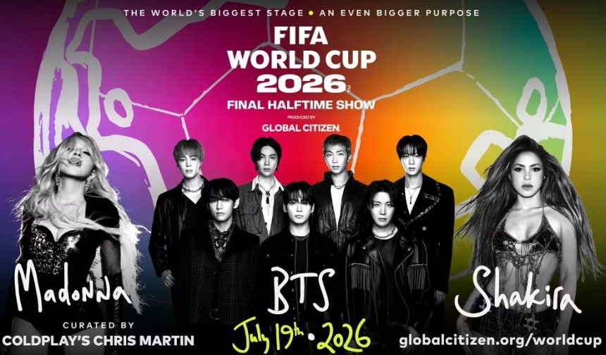 北中米ワールドカップ（W杯）のハーフタイムショー出演者であるBTS、マドンナ、シャキーラ。［写真 FIFA］