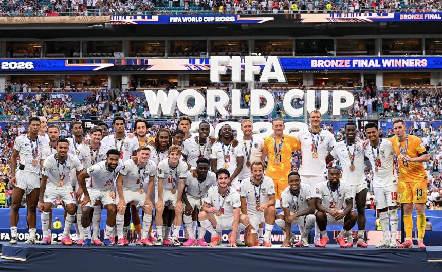 北中米W杯3位決定戦でフランスに勝利し、銅メダルを首にかけたイングランドの選手たち ［新華＝聯合ニュース］
