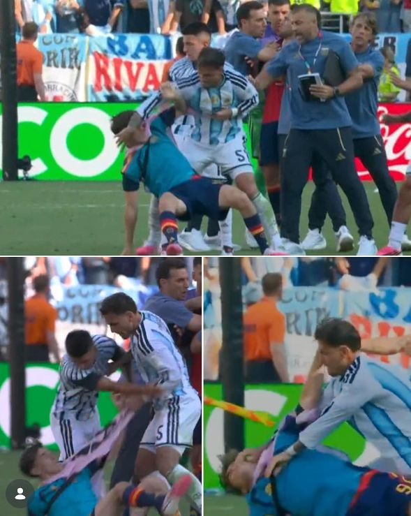 スペインの選手に暴力を加えるアルゼンチン代表のパレデス ［ESPN FC インスタグラム キャプチャー］