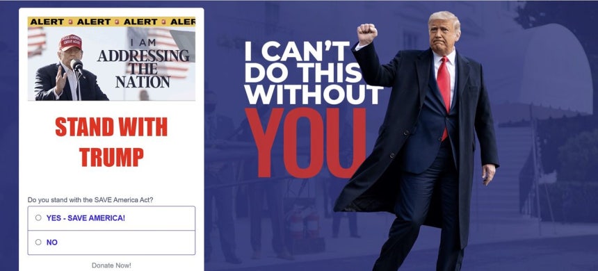 トランプ大統領の政治資金募金用メール。大統領選挙以降に確保した寄付金と後援支援金は7億8195万ドルと推定される。 カン・テファ特派員