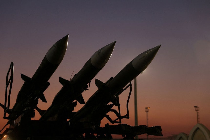 イラン革命防衛隊（IRGC）の航空宇宙博物館に展示されたミサイル。ロイター＝聯合ニュース