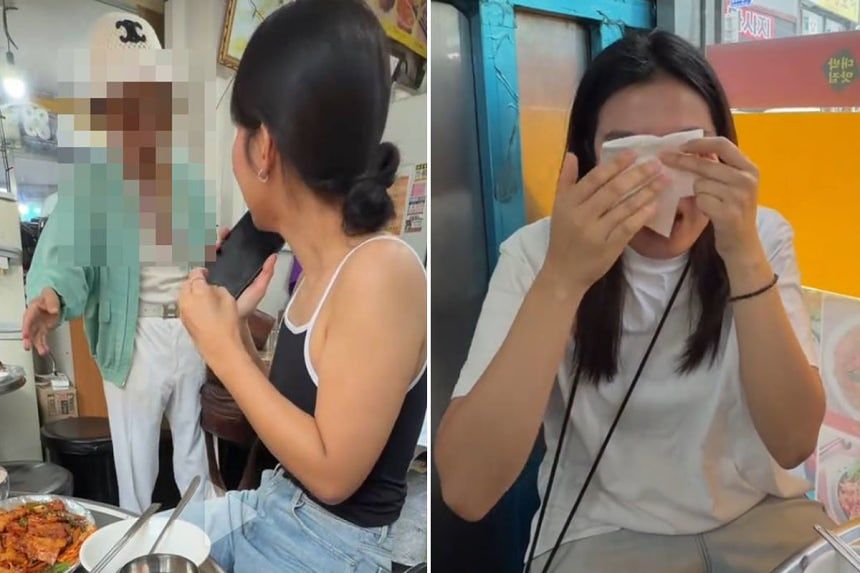 高齢男性の親切に涙を見せたタイ人観光客。［TikTok キャプチャー］