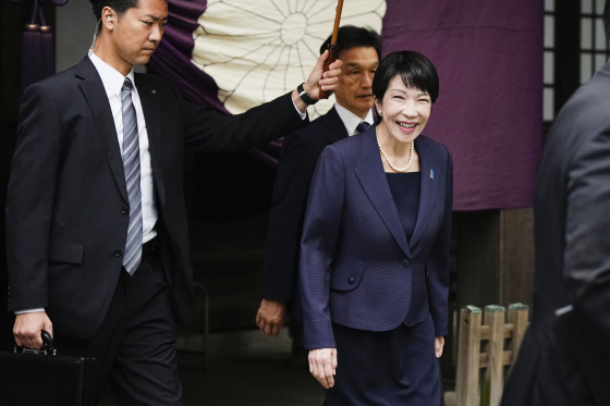 2024年に靖国神社を参拝した当時の高市議員。［共同通信＝聯合ニュース］