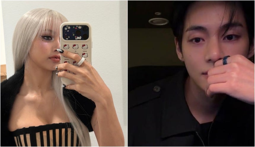 普段からスマートリングを愛用するBLACKPINK（ブラックピンク）のリサ（左）とBTS（防弾少年団）のV（右）。［SNS キャプチャー］