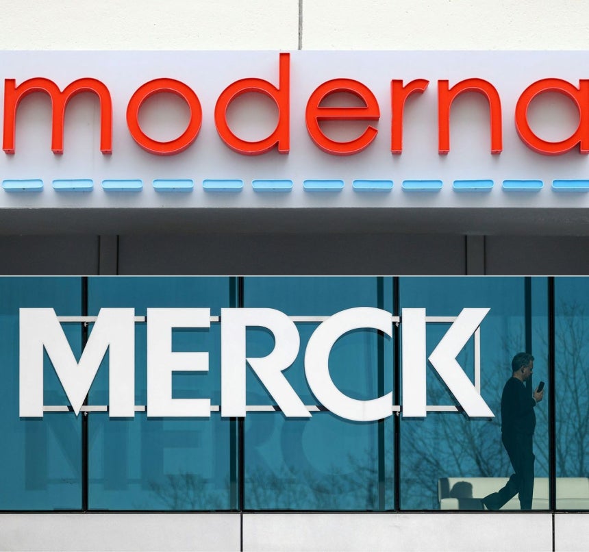 モデルナとメルクの本社ロゴ。［写真 AFP＝聯合ニュース］
