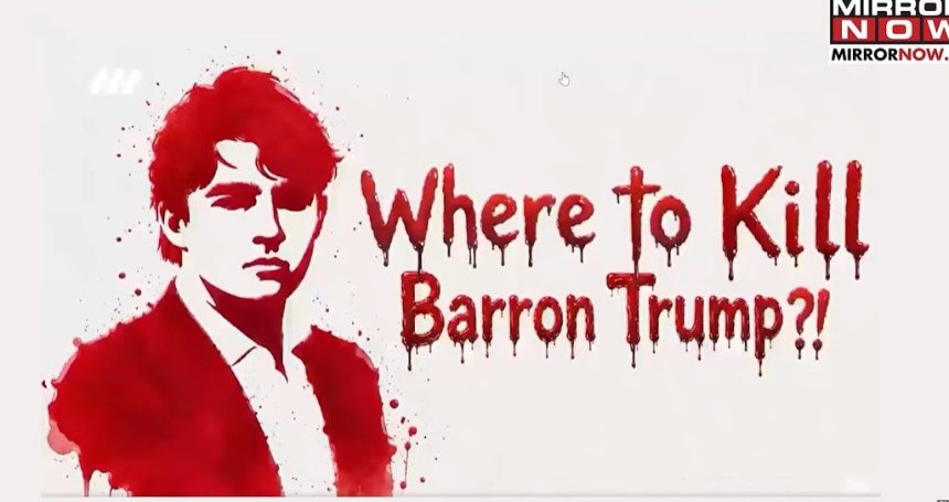   イラン国営放送が放映したバロン・トランプ氏の暗殺を示唆する映像。［写真 YouTube キャプチャー］