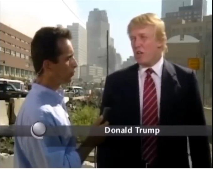 トランプ氏が2001年に発生した米同時多発直後の同年9月13日、ドイツのメディアのインタビューに「グラウンド・ゼロ」近くで応じている。 ［ユーチューブ キャプチャー］