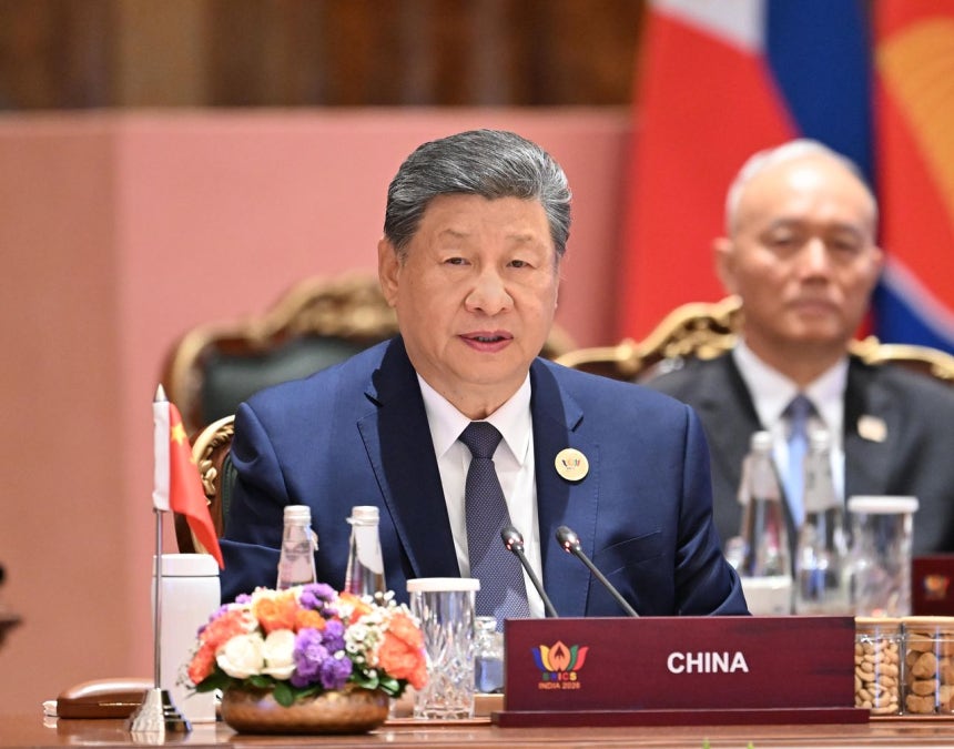 13日（現地時間）、インド・ニューデリーで開かれたBRICS首脳会議に出席した習近平中国国家主席。新華社＝聯合ニュース