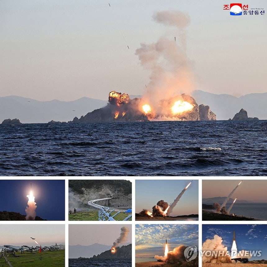 北朝鮮が12日に元山周辺で協同火力襲撃訓練を進める様子。［写真 朝鮮中央通信＝聯合ニュース］