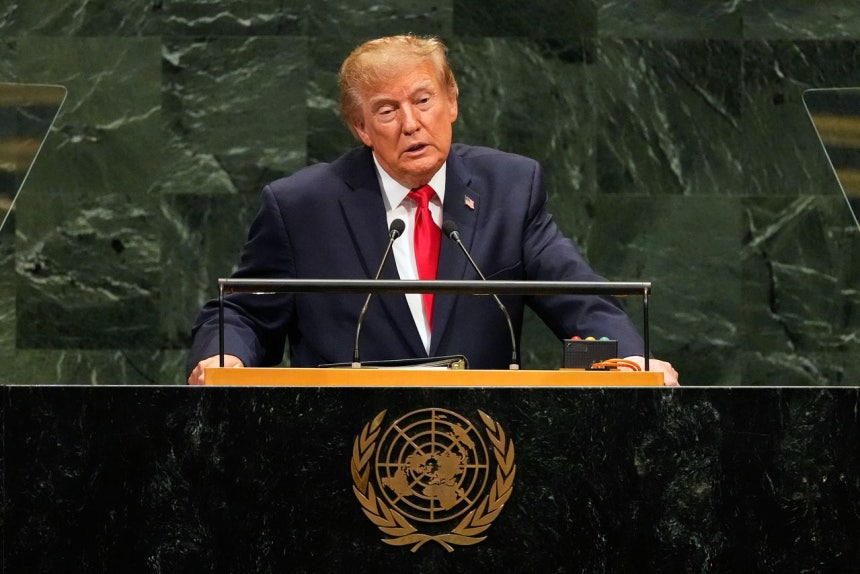 22日（現地時間）、国連本部で開かれた第81回国連総会で演説するトランプ米大統領 ［AP＝聯合ニュース］