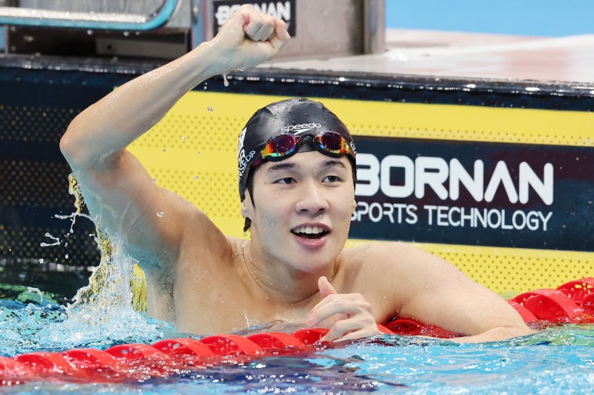 男子200メートルバタフライ決勝で銅メダルを獲得したキム・ミンソプ ［ニュース1］