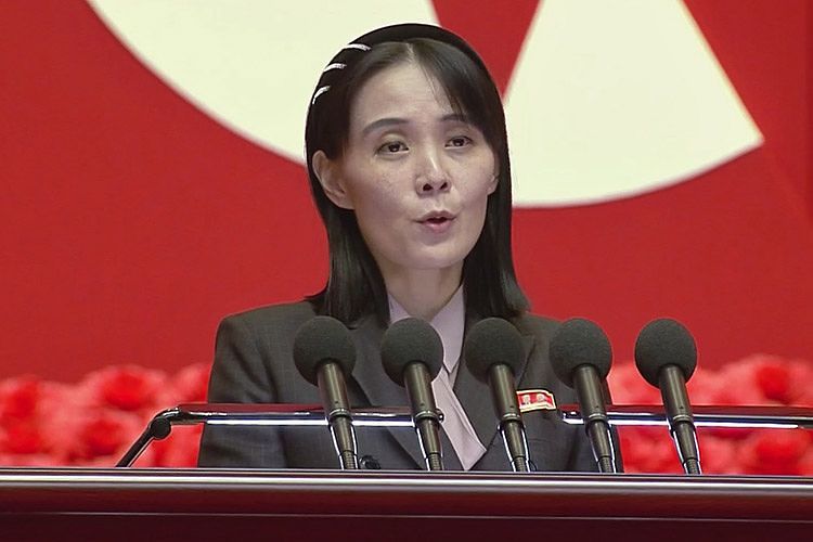 北朝鮮の金与正労働党総務部長。［朝鮮中央テレビ キャプチャー］